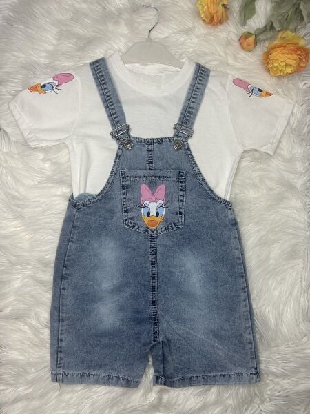 Kız Çocuk Daisy Duck Baskılı Tişört & Kot Salopet Takımı 