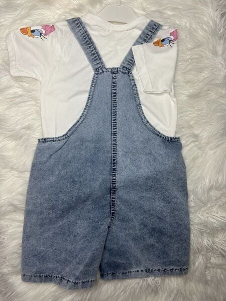 Kız Çocuk Daisy Duck Baskılı Tişört & Kot Salopet Takımı 