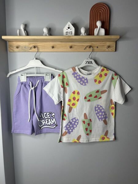 Zara Marka Renkli Dondurma Desenli Çocuk Takımı