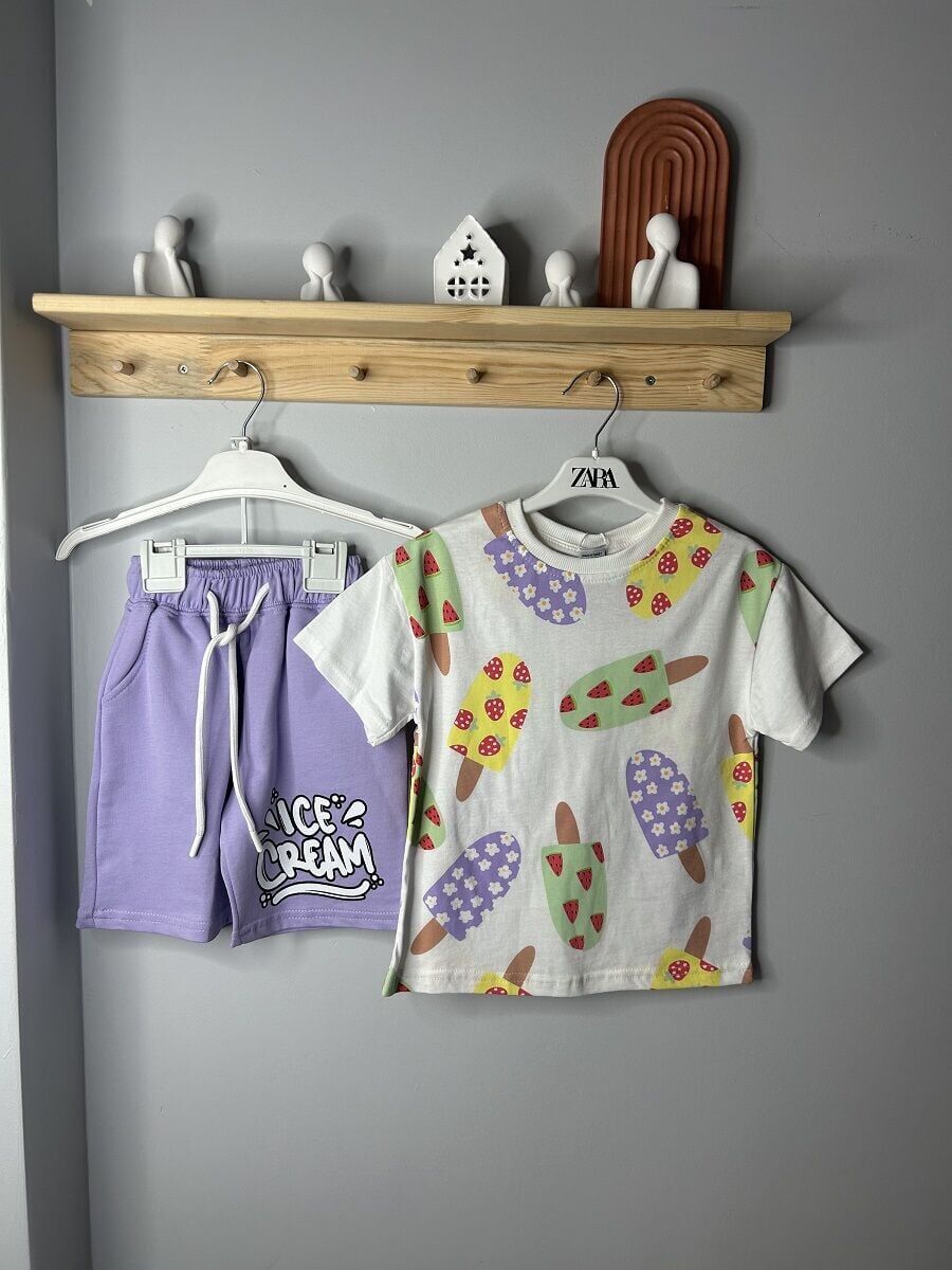 Zara Marka Renkli Dondurma Desenli Çocuk Takımı