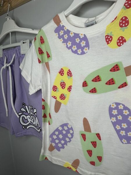 Zara Marka Renkli Dondurma Desenli Çocuk Takımı