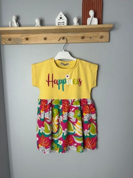 “Happiness” Renkli Kız Çocuk Elbisesi 3 yaş