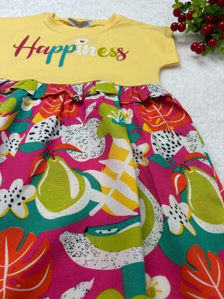 “Happiness” Renkli Kız Çocuk Elbisesi 3 yaş