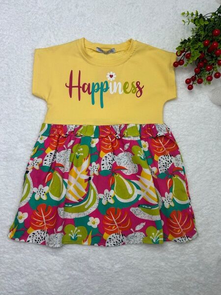 “Happiness” Renkli Kız Çocuk Elbisesi 4 yaş