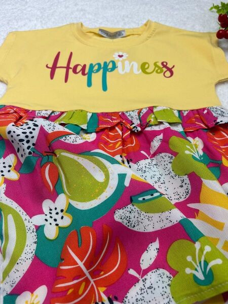 “Happiness” Renkli Kız Çocuk Elbisesi 4 yaş