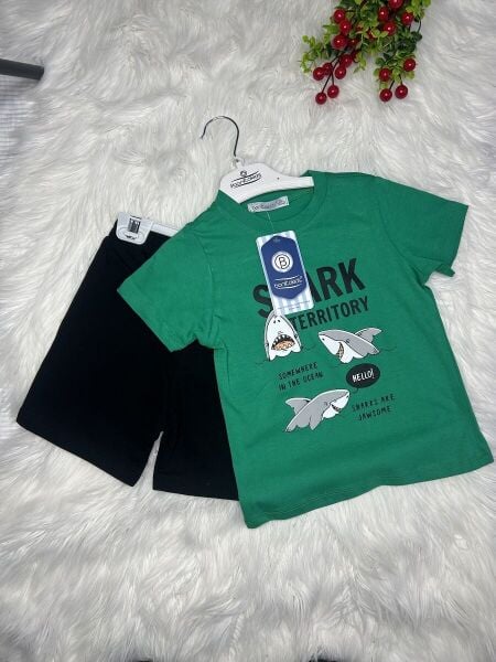 Erkek Çocuk Shark Baskılı 2’li Takım – Yeşil - Siyah