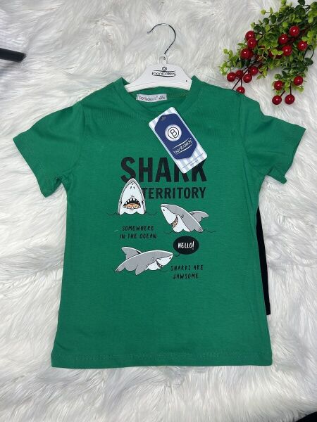 Erkek Çocuk Shark Baskılı 2’li Takım – Yeşil - Siyah