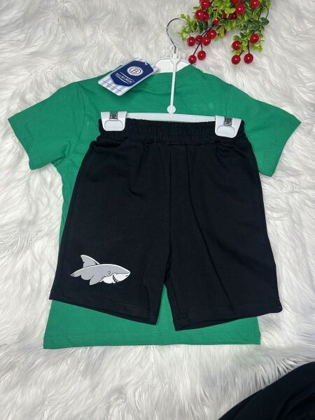 Erkek Çocuk Shark Baskılı 2’li Takım – Yeşil - Siyah