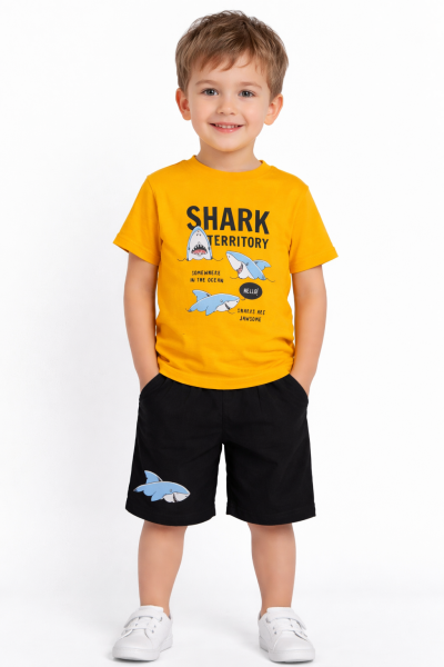 Erkek Çocuk Shark Baskılı 2’li Takım – Sarı - Siyah