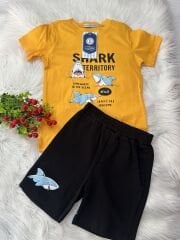 Erkek Çocuk Shark Baskılı 2’li Takım – Sarı - Siyah