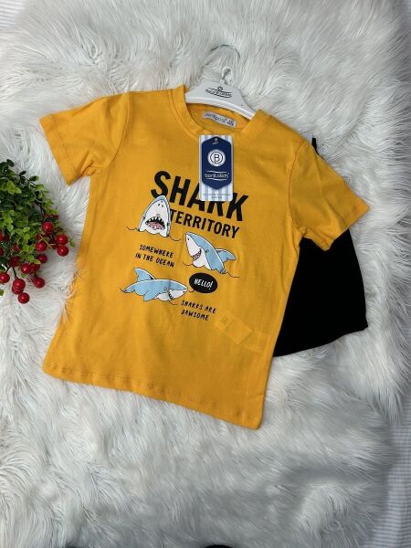 Erkek Çocuk Shark Baskılı 2’li Takım – Sarı - Siyah