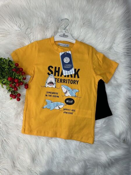 Erkek Çocuk Shark Baskılı 2’li Takım – Sarı - Siyah