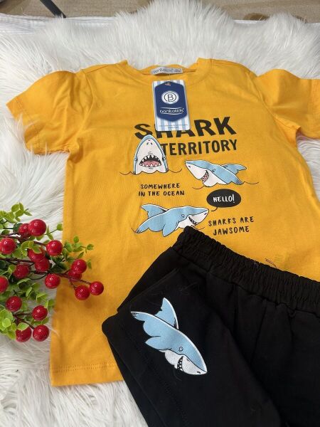 Erkek Çocuk Shark Baskılı 2’li Takım – Sarı - Siyah 4 yaş