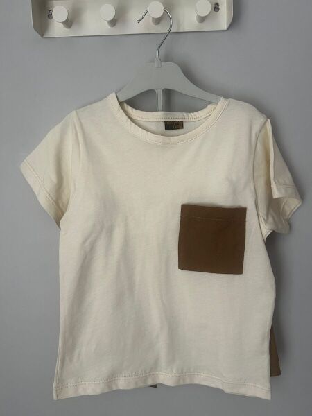 Çocuk 2'li Takım - Krem Tişört ve Kahverengi Lastikli İnce Kot Alt