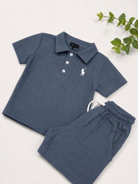 Erkek Çocuk Müslin Kumaş Polo Yaka Şortlu Takım