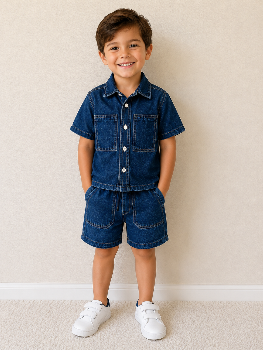Erkek Çocuk Denim Gömlek Şort Takımı
