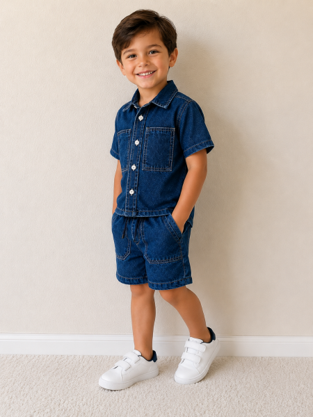 Erkek Çocuk Denim Gömlek Şort Takımı