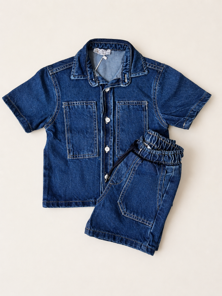 Erkek Çocuk Denim Gömlek Şort Takımı